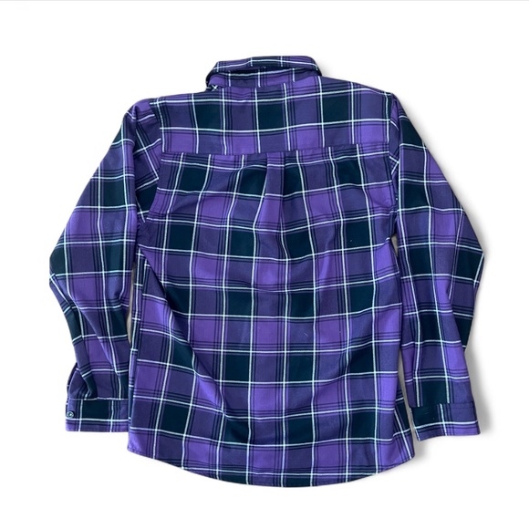 Dixxon Flannel The Regan Purple Plaid Shirt Horror Collab D-Tech Exorcist Sz M - Picture 2 of 10